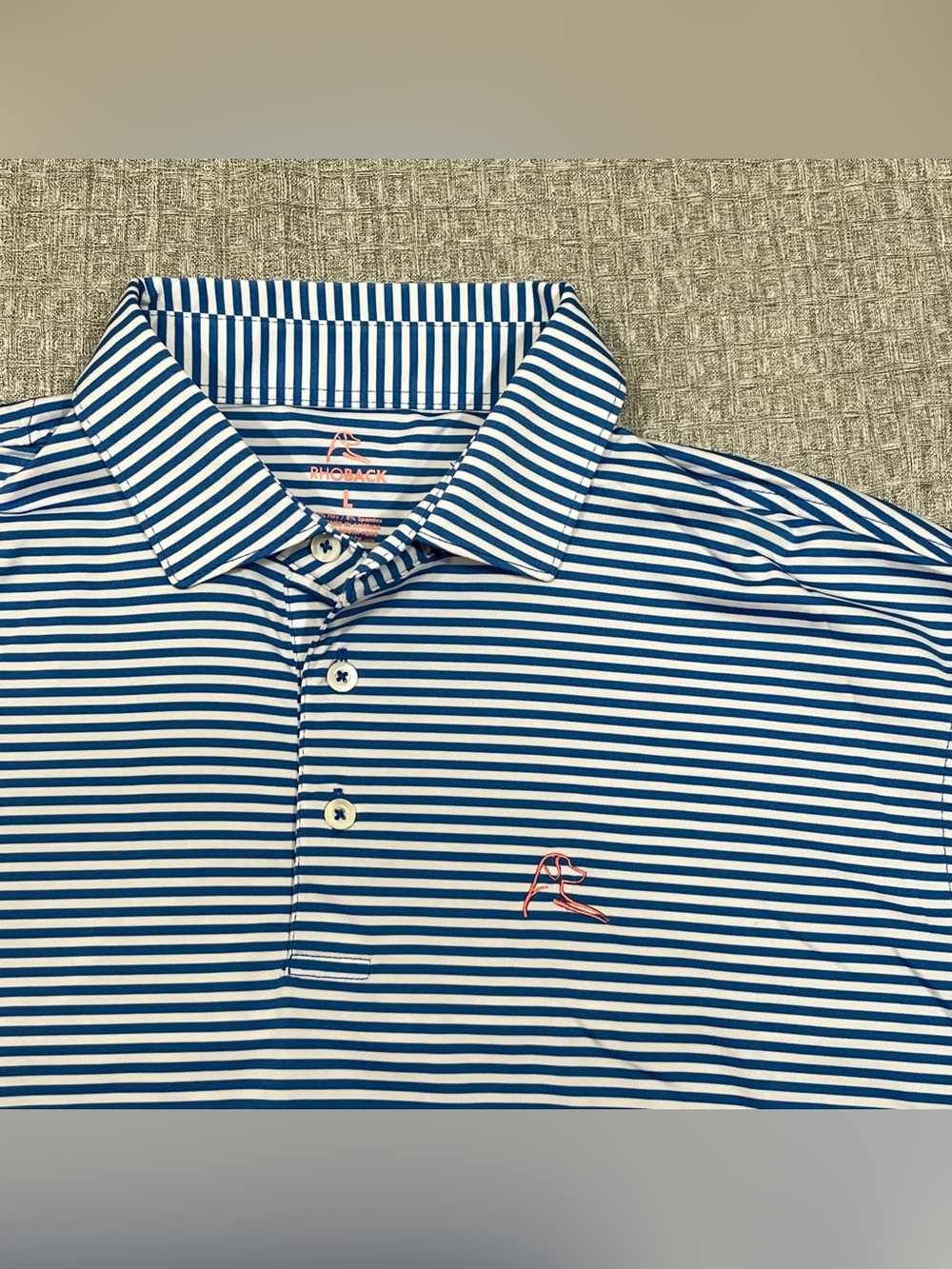 Rhoback Men’s Striped Performance Golf Polo White Blue Size Large